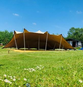 7.5m x 10.5m Chino Stretch Floating Tent with 2 sides down | Marquee Equipment for Hire | Fairytale Marquees