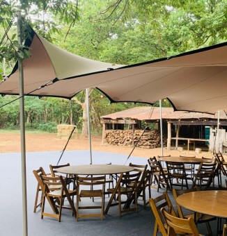 7.5m x 10.5m Chino Stretch Floating Tent with corner down | Marquee Equipment for Hire | Fairytale Marquees